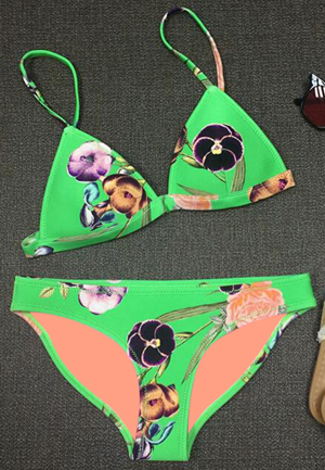 F4645 Green print neoprene  sexy bikini set
